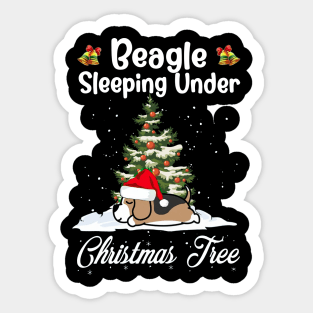 Beagle Sleeping Under Christmas Tree Funny Xmas Dog Lover Sticker